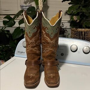 Brown and Green Western women Boots